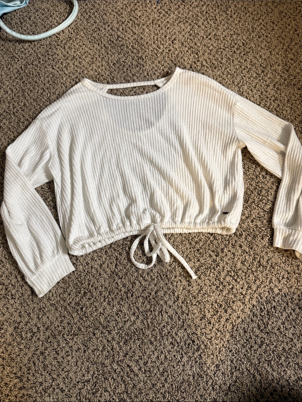 Hollister Waffle Knit Drawstring Crop Top White XS